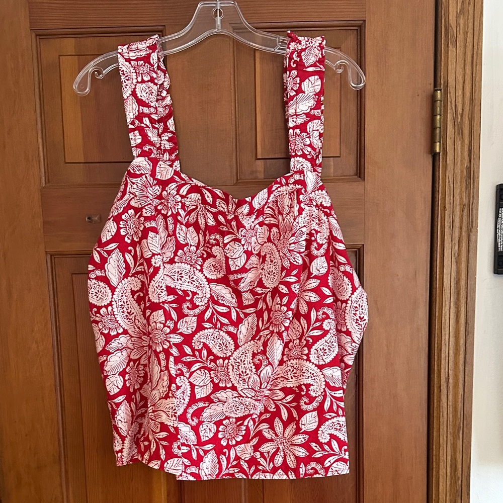 Floral Red and White Women's Top